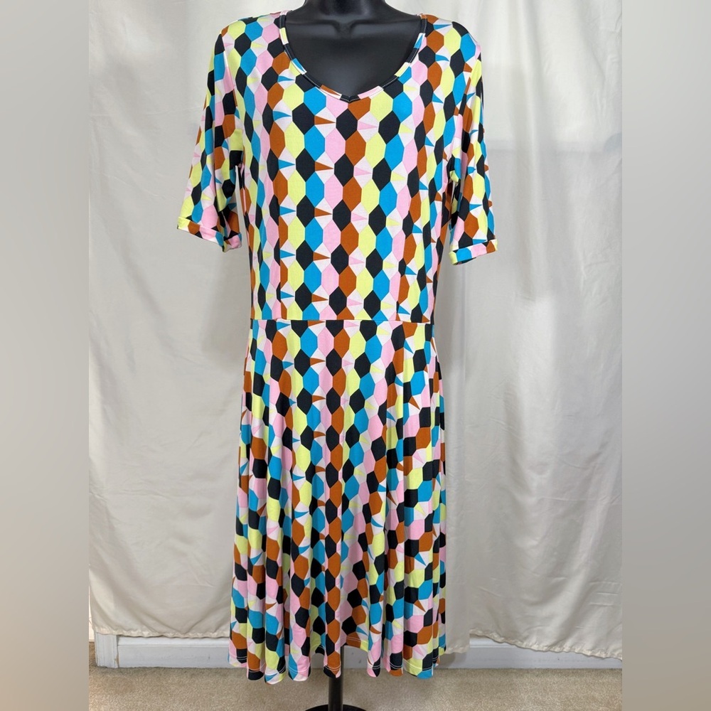 Melissa Masse Dress‎ XS Geometric Pattern Y2K Style 90s Retro Dopamine Whimsical
